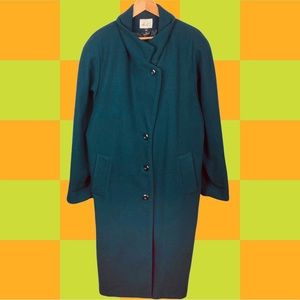 Kathie Lee Vintage 80s Wool Lined Retro Dark Green Long Ankle Length Trench Coat